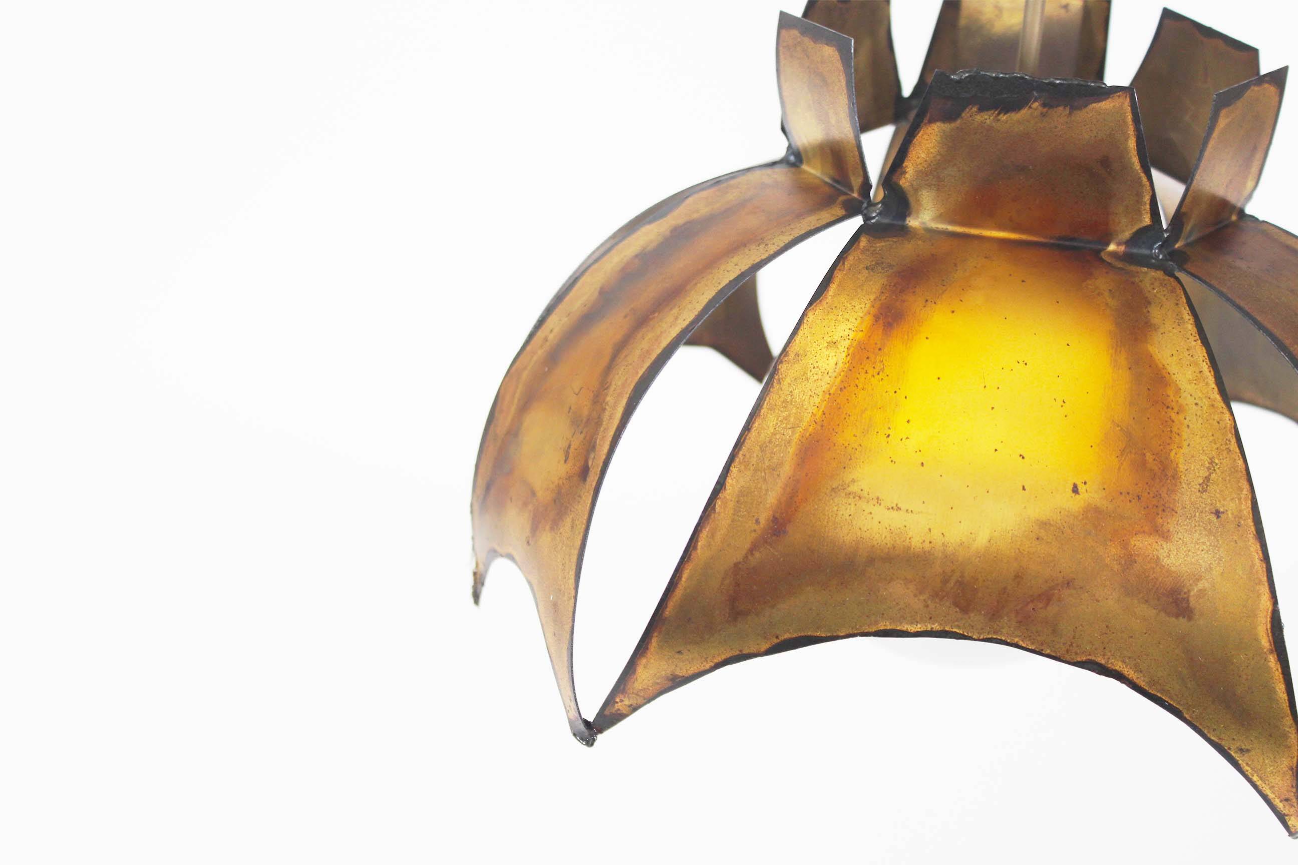 Original Italian torch cut brutalist brass chandelier