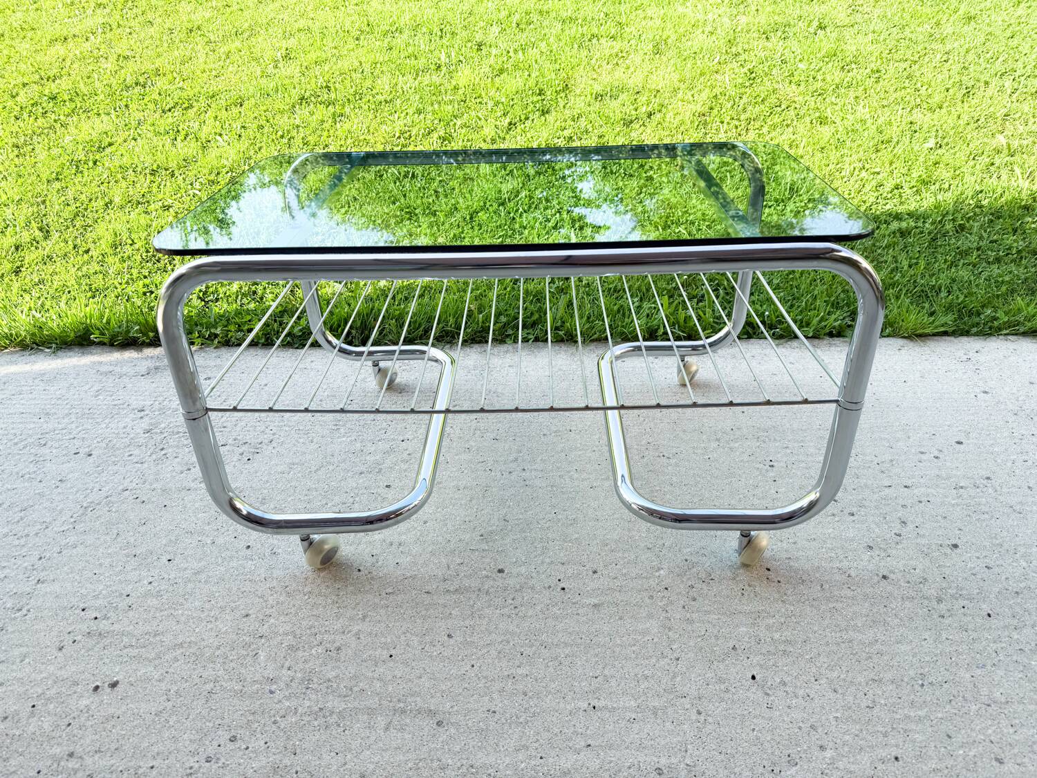 70s chrome and glass tubular frame coffee table