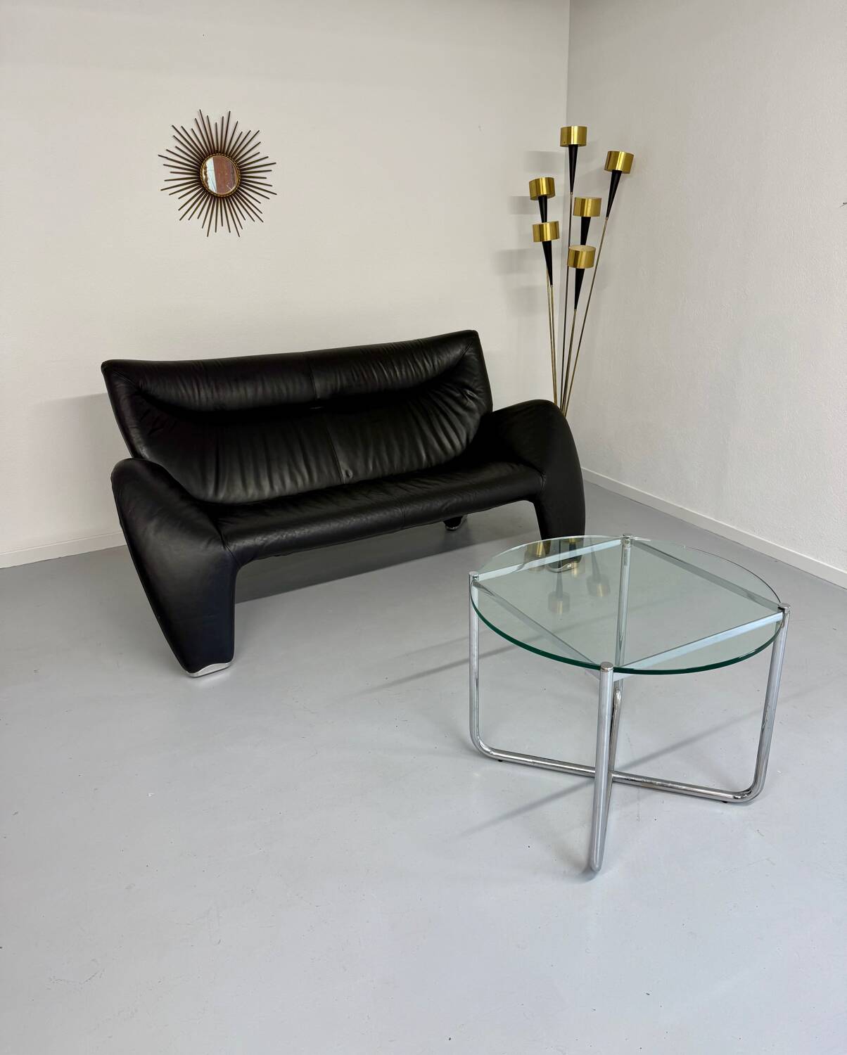 Old 2/3 seater lounge sofa designed by Jan Armgardt for Leolux in black leather