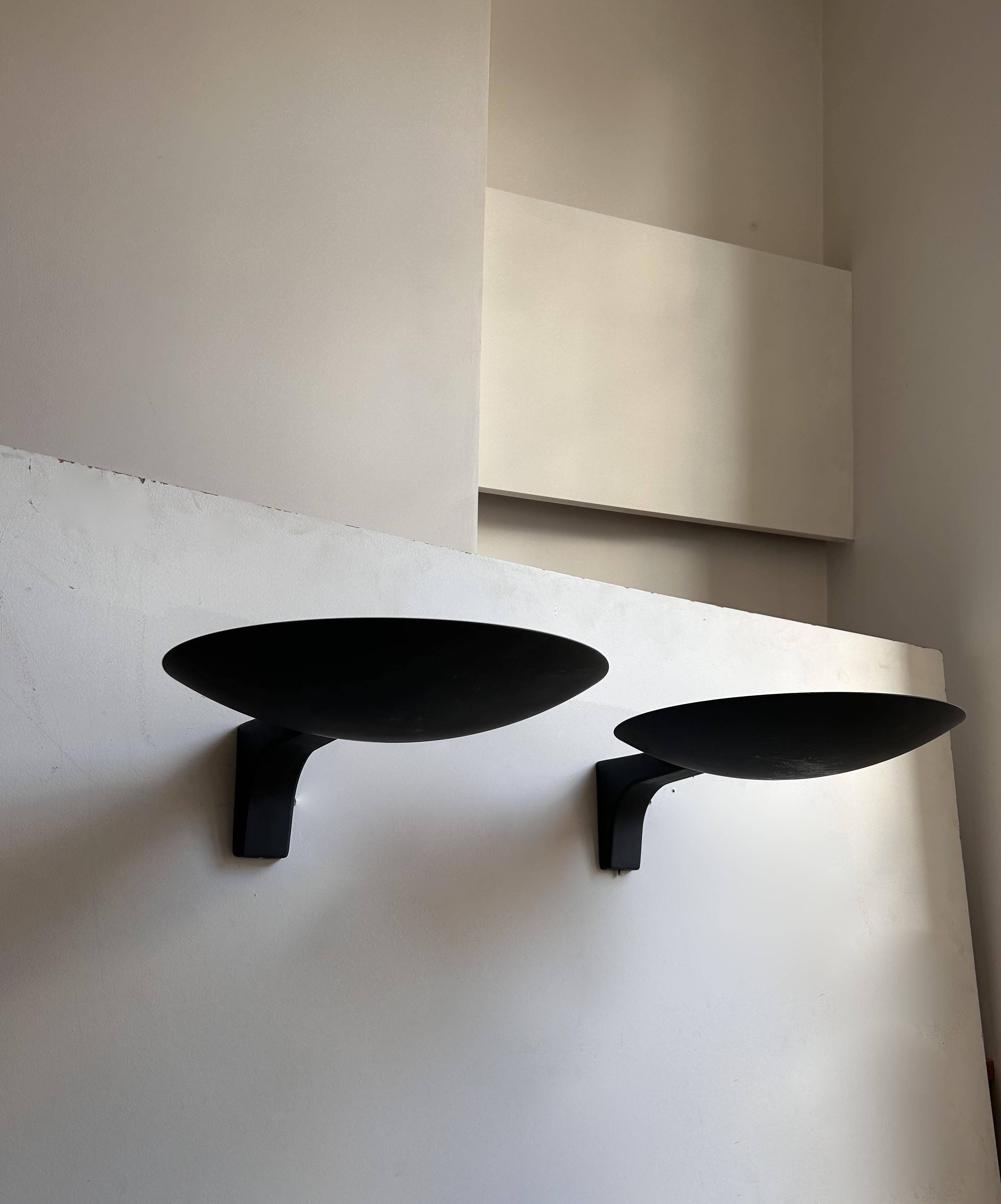 Pair of vintage wall lights, matte black metal, Germany 1970s