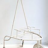 Serving / Rolling bar in white lacquered perforated metal in the style of Matégot Vintage from the 1950s