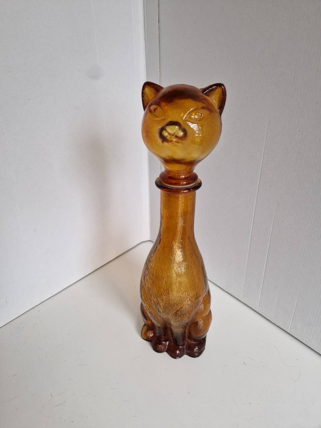 Vintage Empoli Amber Glass Cat Shaped Bottle