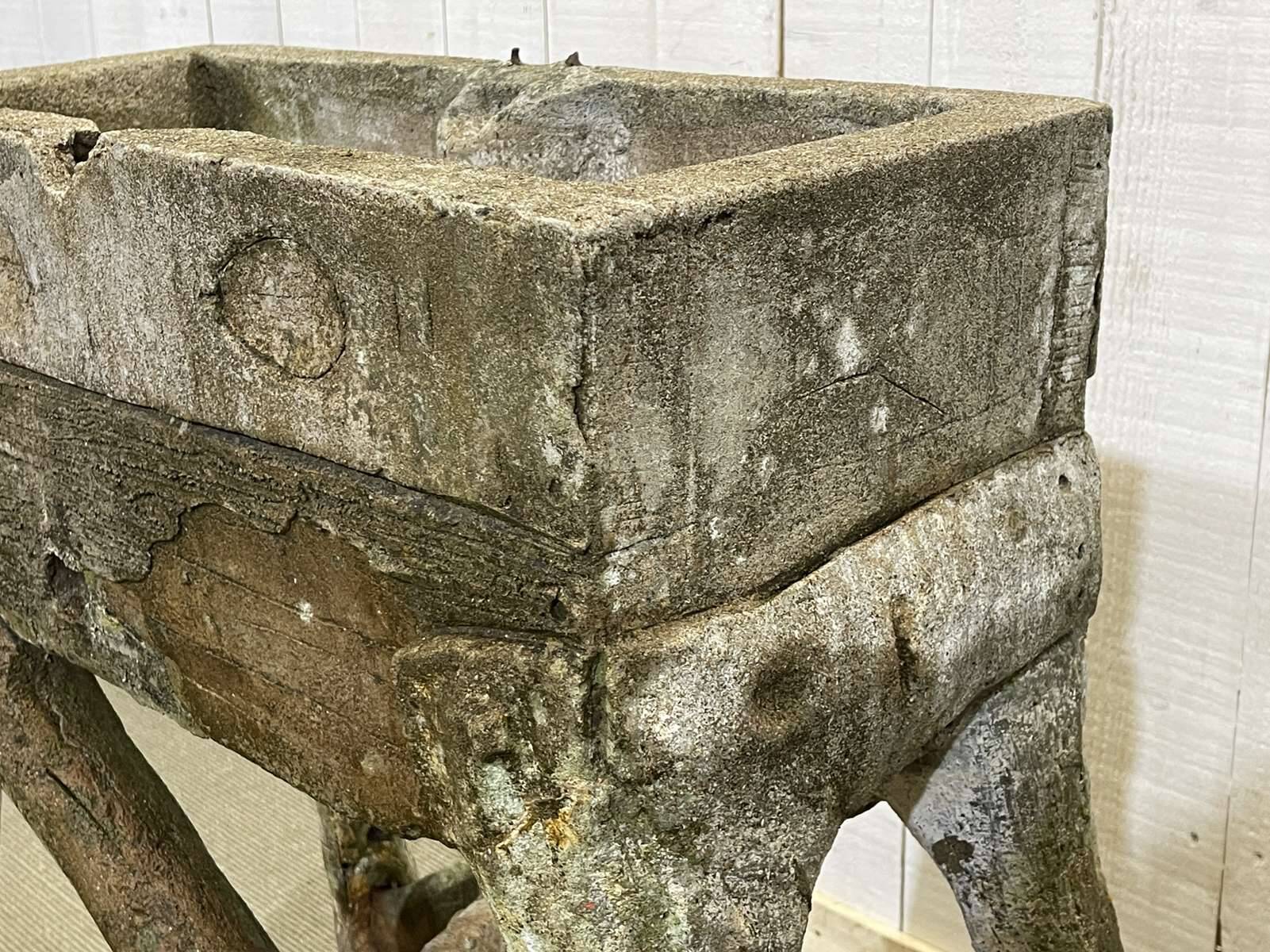 1950s faux wood cement planter, old water mill