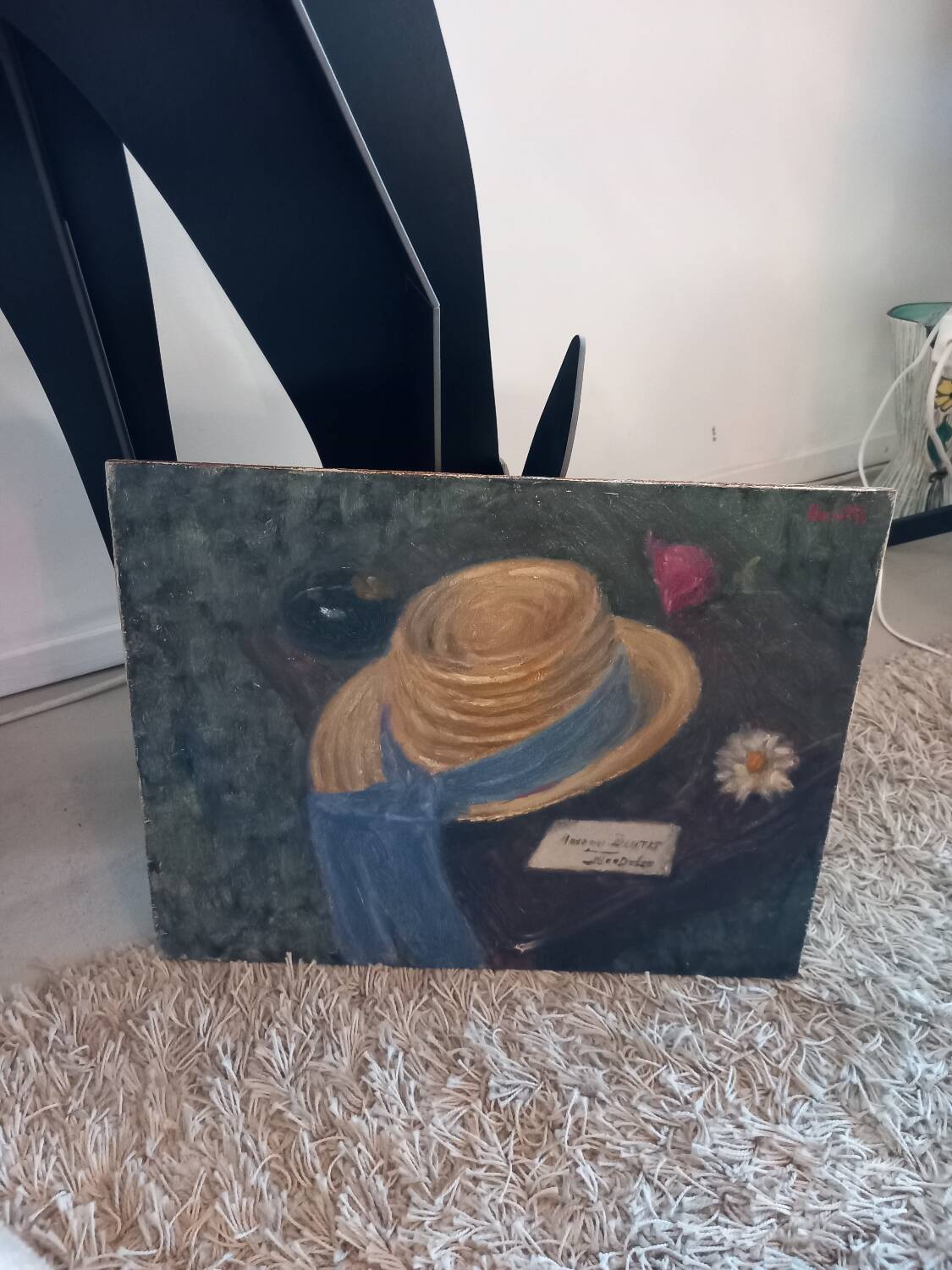 Tableau huile. Nature morte au chapeau