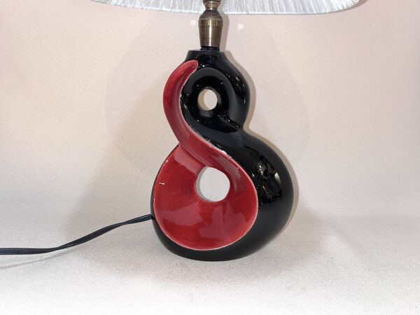 Lampe de chevet céramique rouge et noir 8 Vallauris années 50 1950 vintage