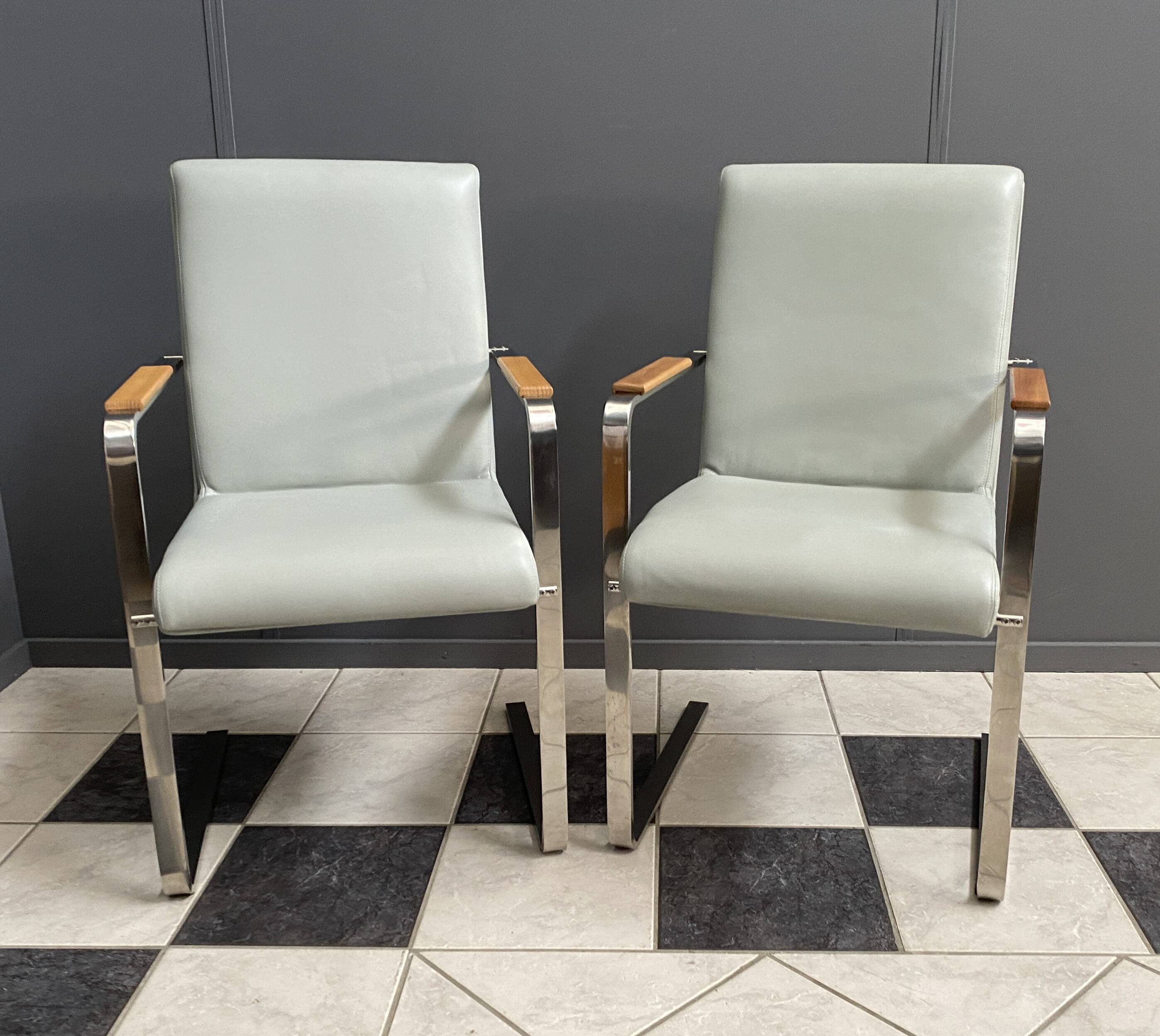 Unique Chrome and grey leather chairs made on demand 1980s
