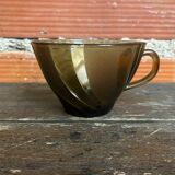 Set of 6 vintage Duralex molded smoked glass cups, art deco style