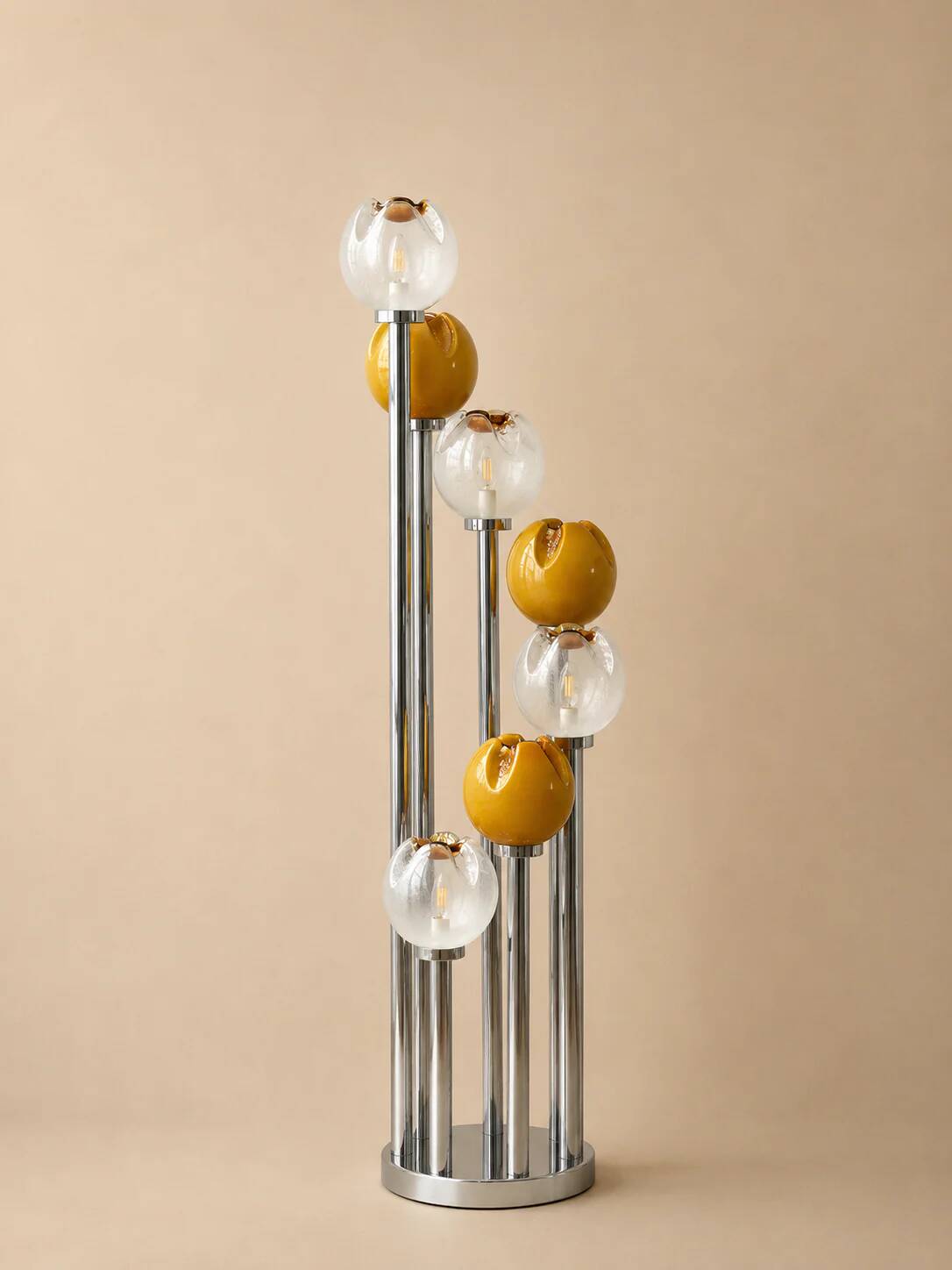 Seven-globe floor lamp in Murano glass, Gaetano Sciolari, 1970s.