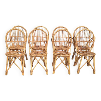 Set of rattan chairs and armchairs