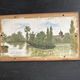 Antique miniature plateau, oil painting, turned wood and brass.