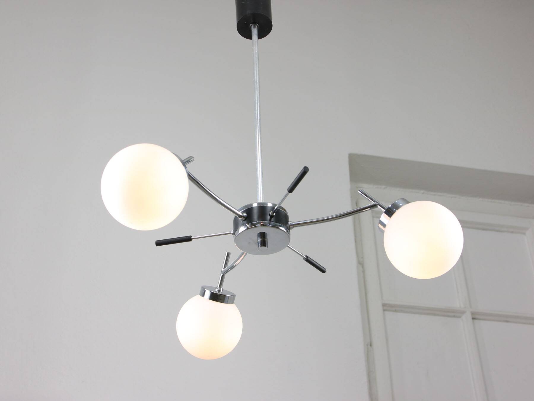 Mid-Century Italian Chrome and Opaline Chandelier