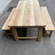 2 stripped farmhouse benches in solid oak, 1970, 175cm.
