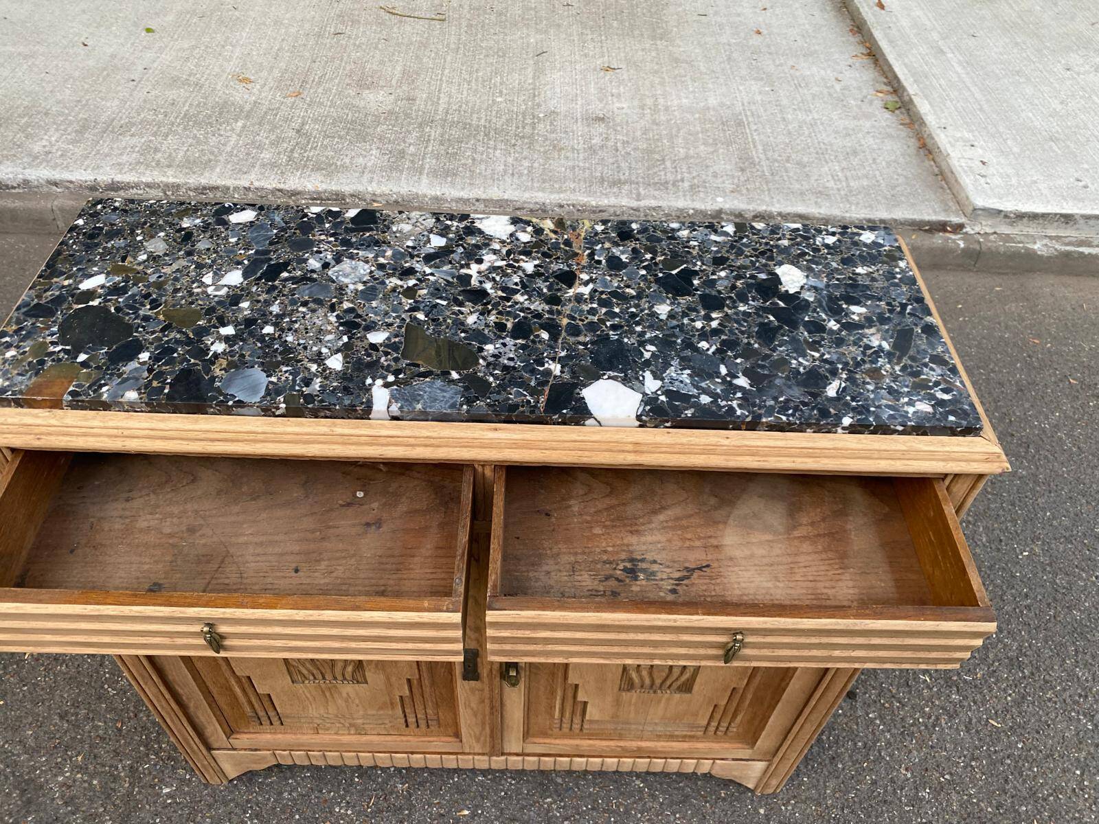 Parisian buffet in Art Deco style, renovated in raw solid oak and terrazzo marble 193.
