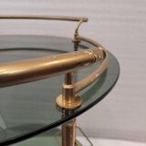 Auxiliary table / Barcart / Camarera Mid-century, Latón golden and crystal ahumado, 70's – Italia