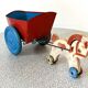 Horse cart and tin cart, old pull toy.