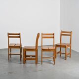 Set of 4 solid pine chairs, France circa 1970