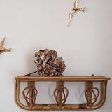 Shelf coat rack hooks vintage rattan