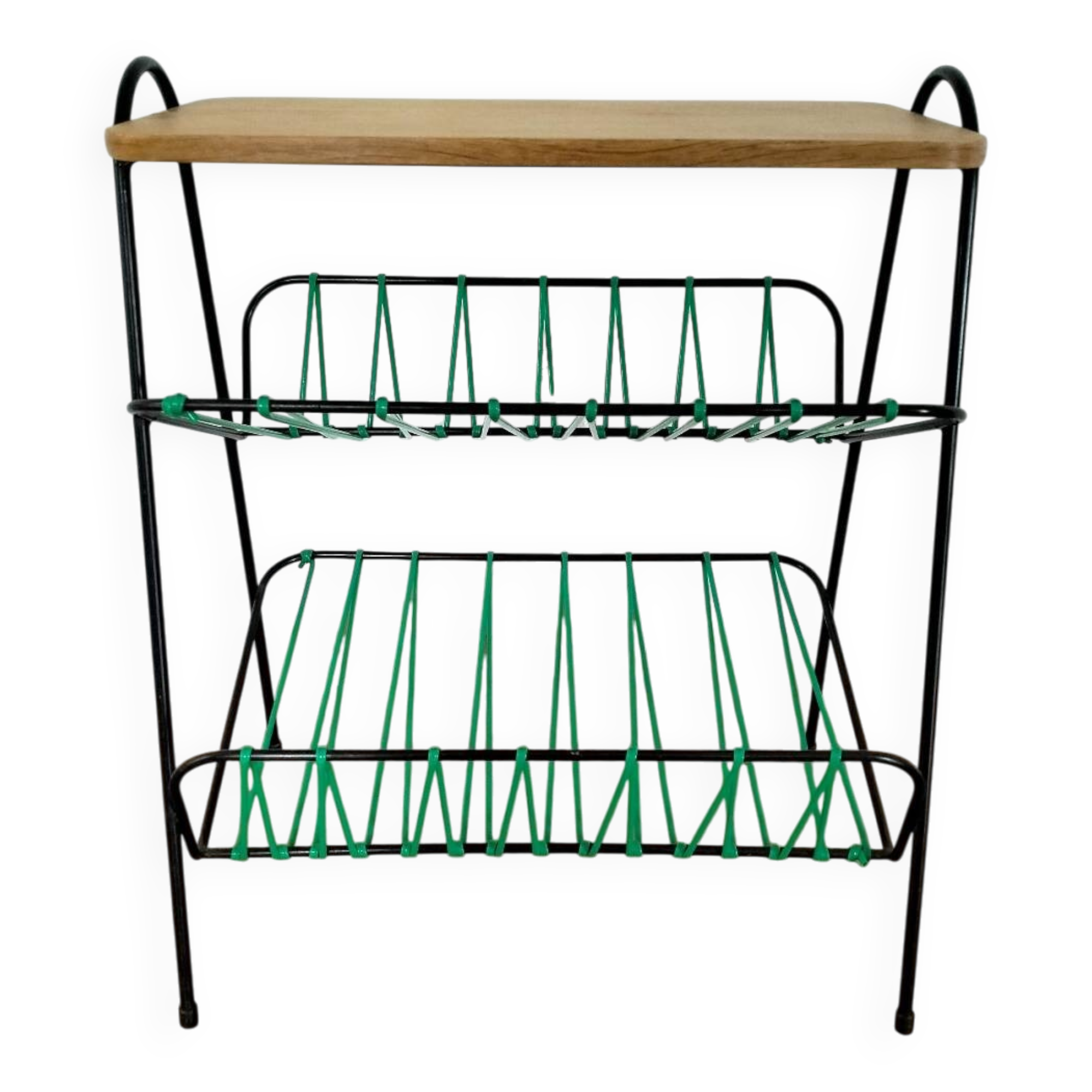 Side table, metal and wood magazine rack