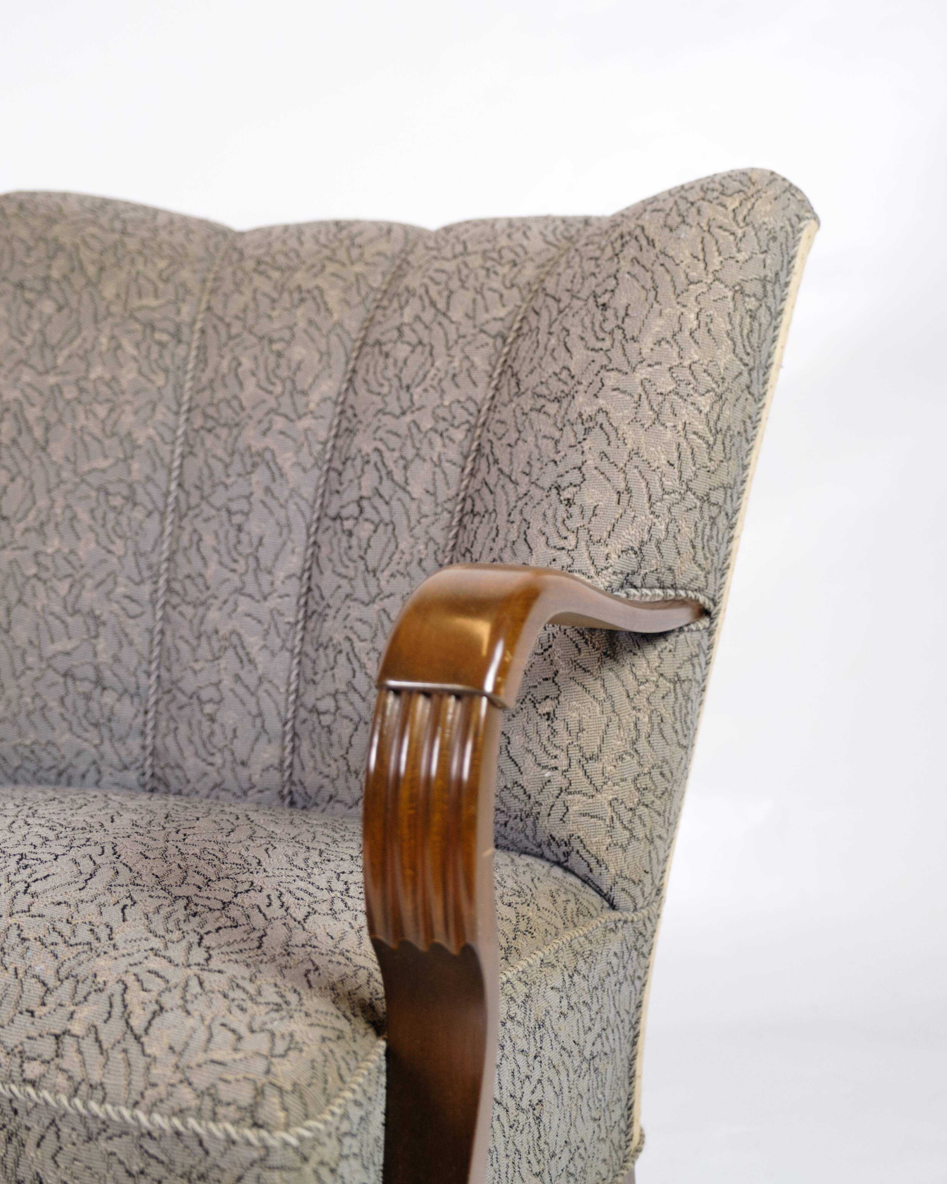 Set Of Two Armchairs In Floral Fabric & Dark Polished Wood, Danish Design From 1960s