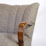 Set Of Two Armchairs In Floral Fabric & Dark Polished Wood, Danish Design From 1960s