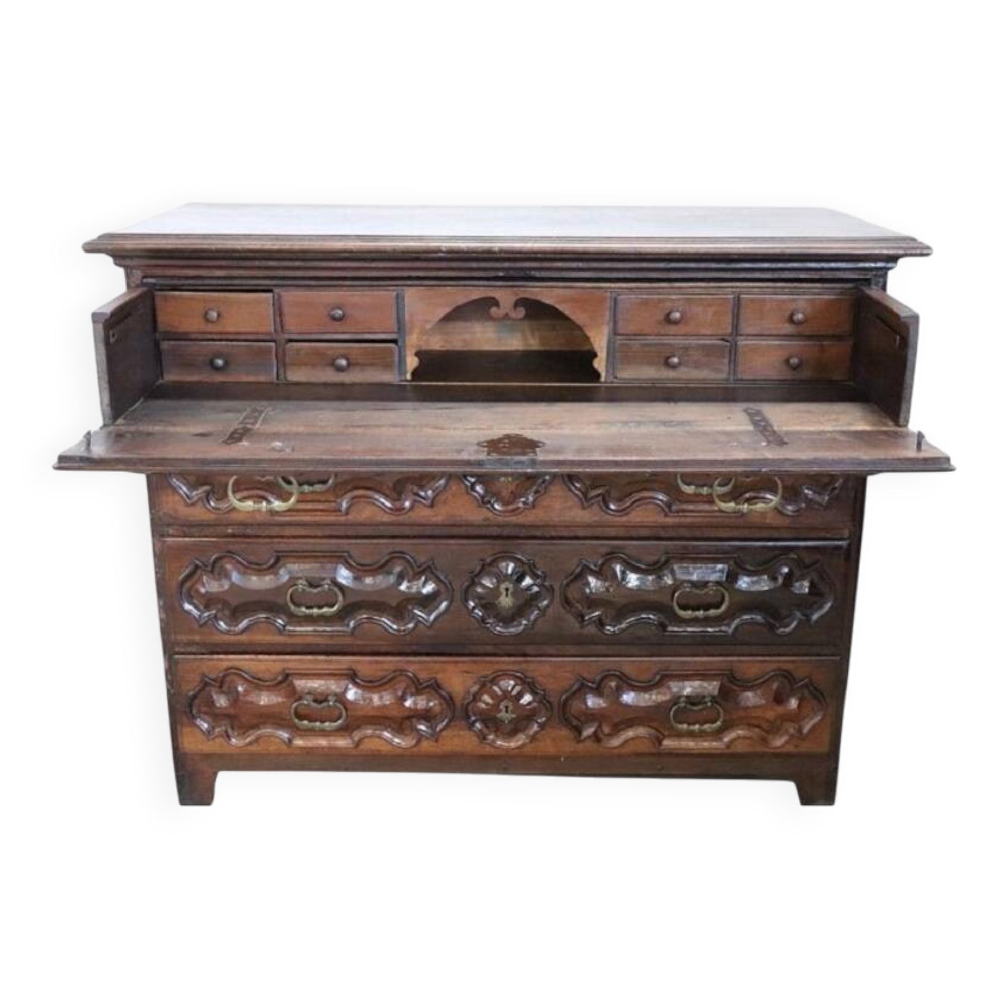 Antique Carved Walnut Chest of Drawers, 17th Century