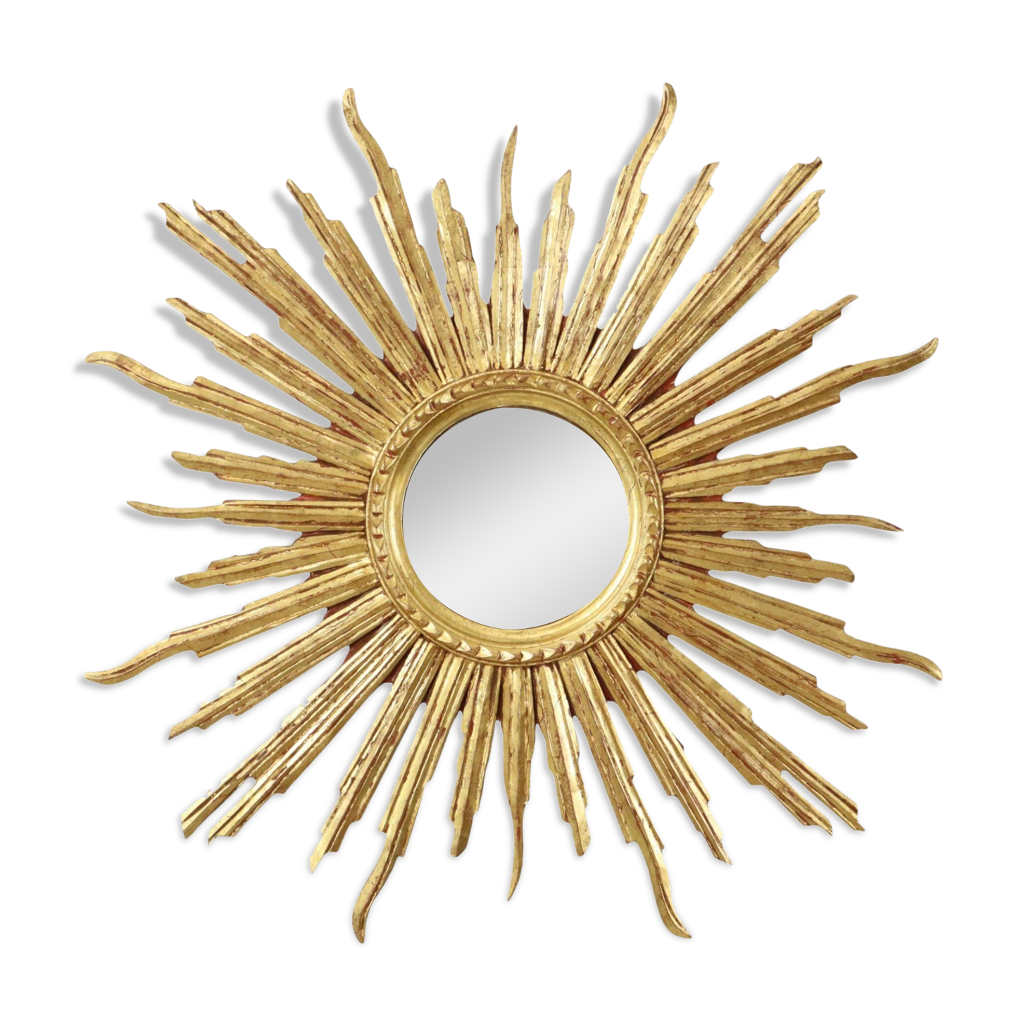 Large Gold Leaf Gilded Wooden Sun Mirror Sunburst Mirror 75cm