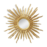 Large Gold Leaf Gilded Wooden Sun Mirror Sunburst Mirror 75cm