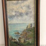 Ancienne huile sur toile signée Tanguy côte rocheuse en Bretagne
