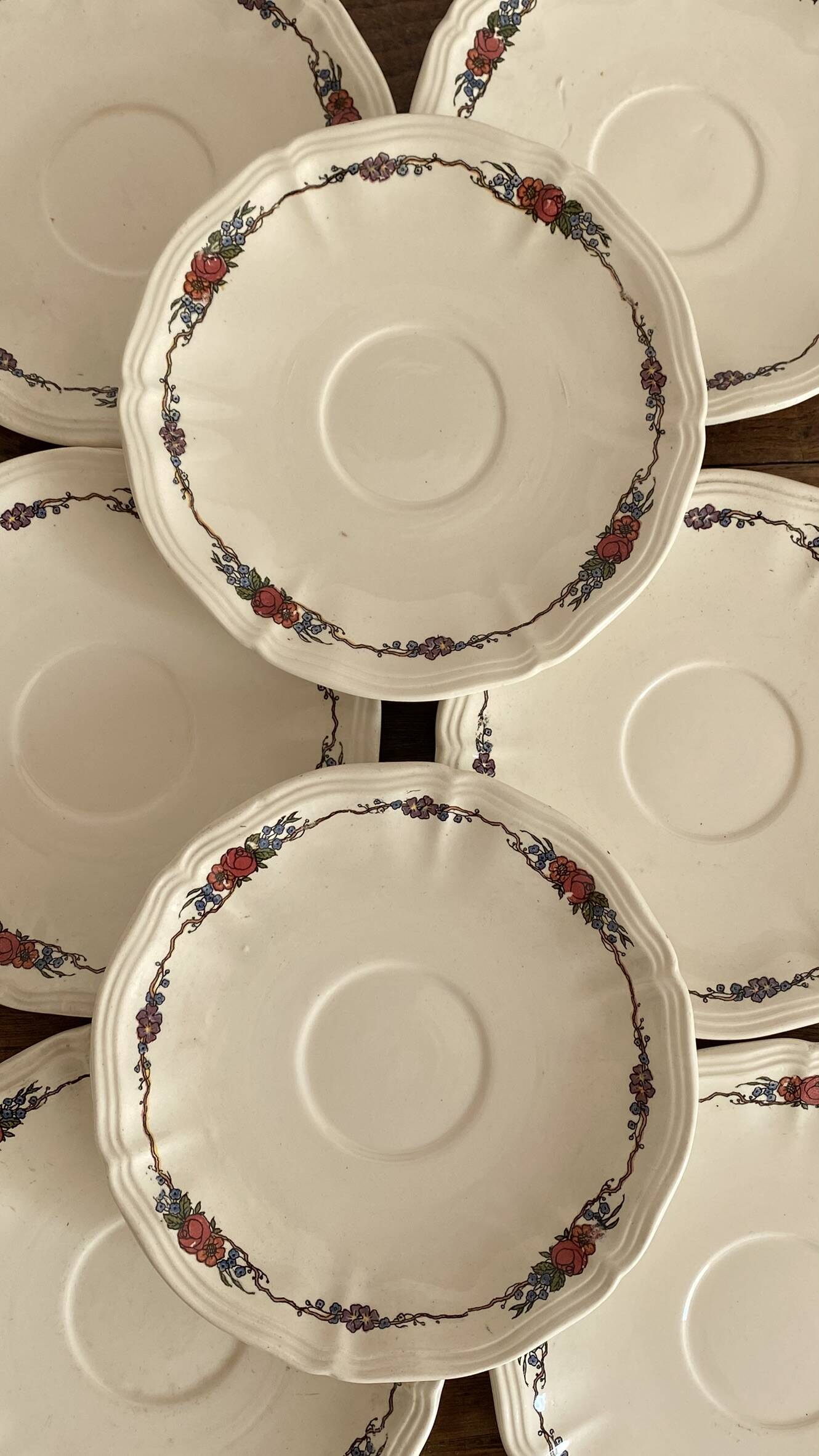 Antique bowls, saucers from Sarreguemines model Obernai.