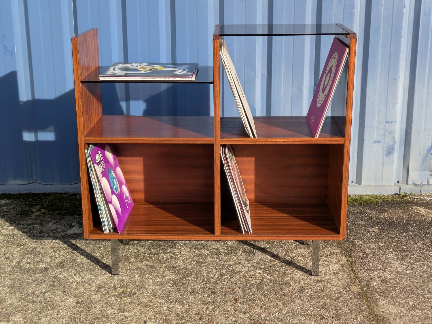 Meuble rangement Hi-Fi vinyles moderniste vintage 1960