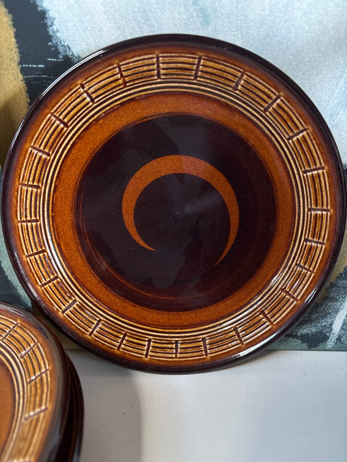 Set of 5 vintage stoneware dessert plates