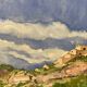 Watercolor Provencal landscape with fortified ramparts