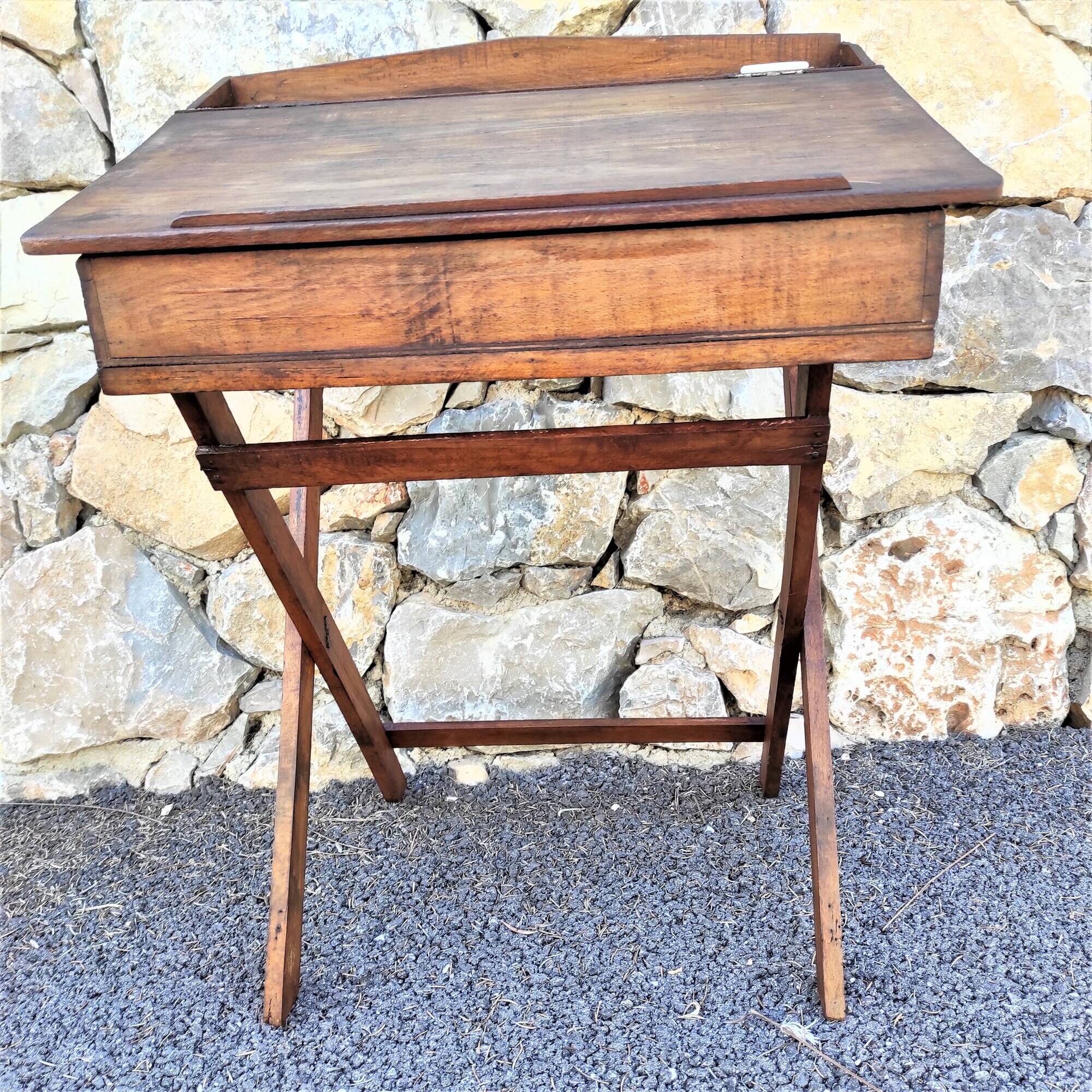 Old Desk, Foldable School Table with its porcelain inkwell