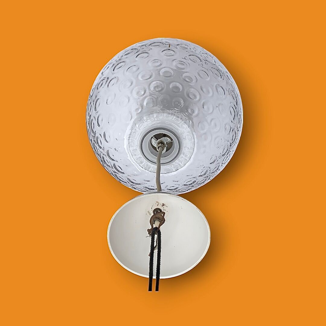 Spherical pendant light in bubbled and opaque blown glass