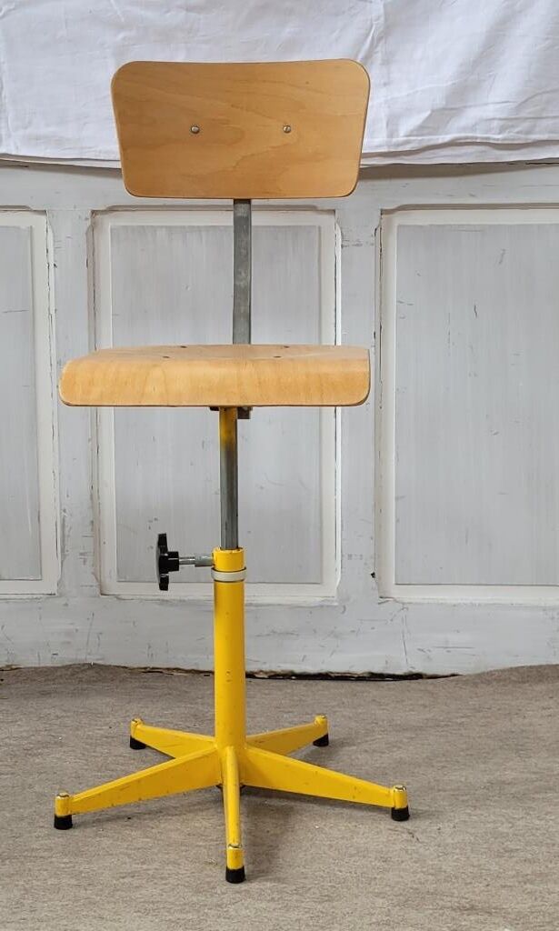 Metal and wood workshop chair, 80s