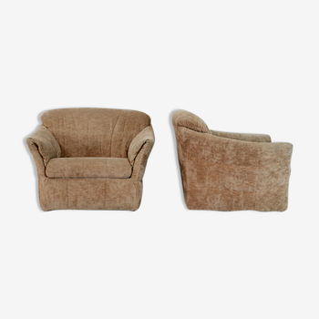 Paire de fauteuil velours "caramel blond", France, circa 1960