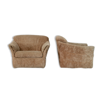 Paire de fauteuil velours "caramel blond", France, circa 1960