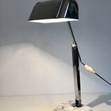 Vintage art deco lamp for Fare in chrome and white and grey veined marble France circa 1930