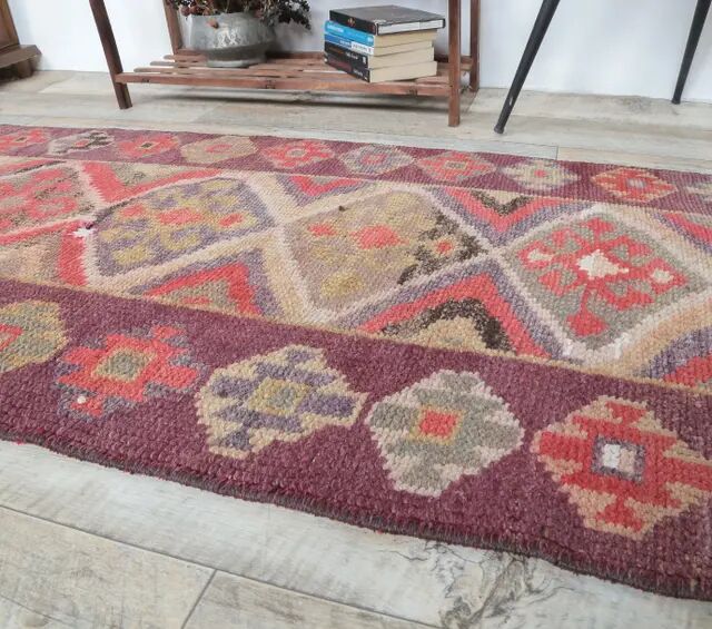 1970s Vintage Turkish Hand-Knotted Herki Runner 73x317