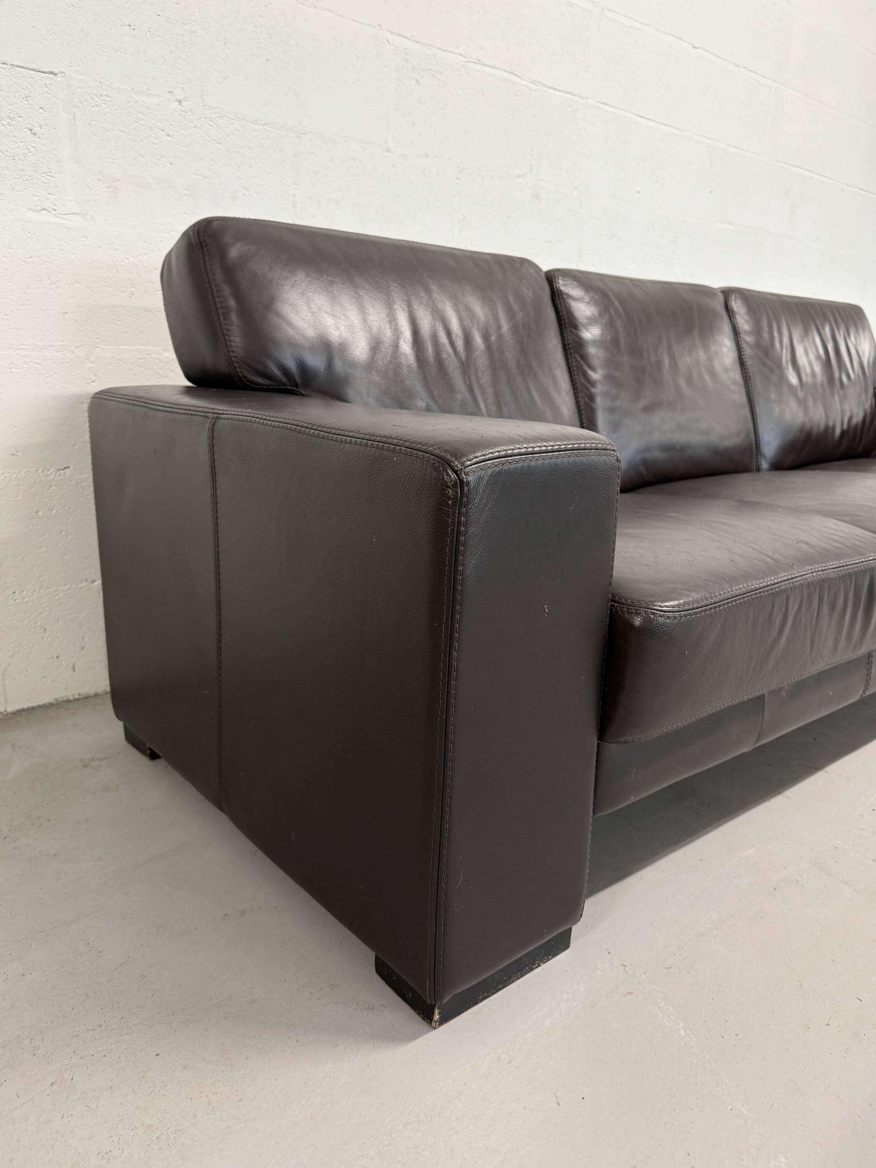 Vintage 3-seater brown leather sofa, 210 cm