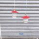 Pair of enamelled sheet metal and glass pendant lights