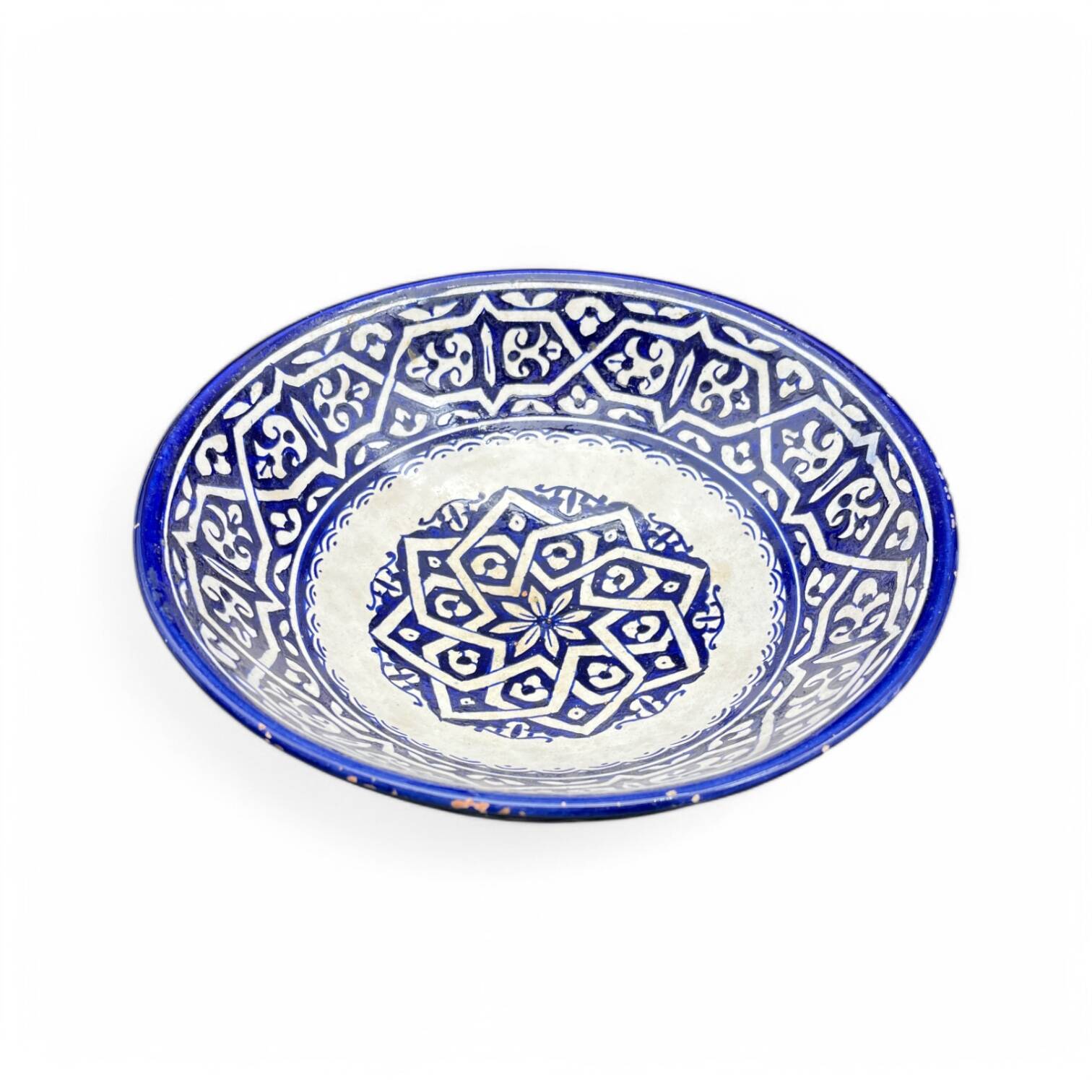 Moroccan ceramic handcrafted flat salad bowl from the city of Fez in Morocco