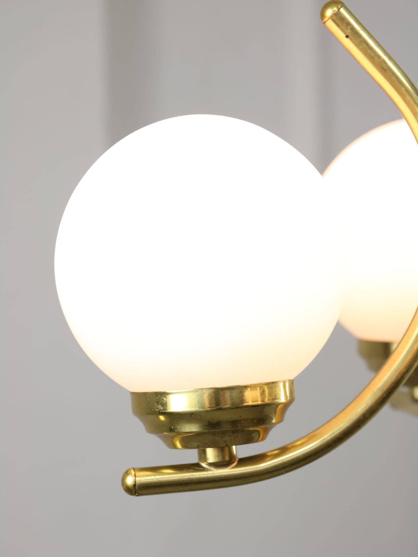 Mid-Century Italian Brass and Opaline Chandelier