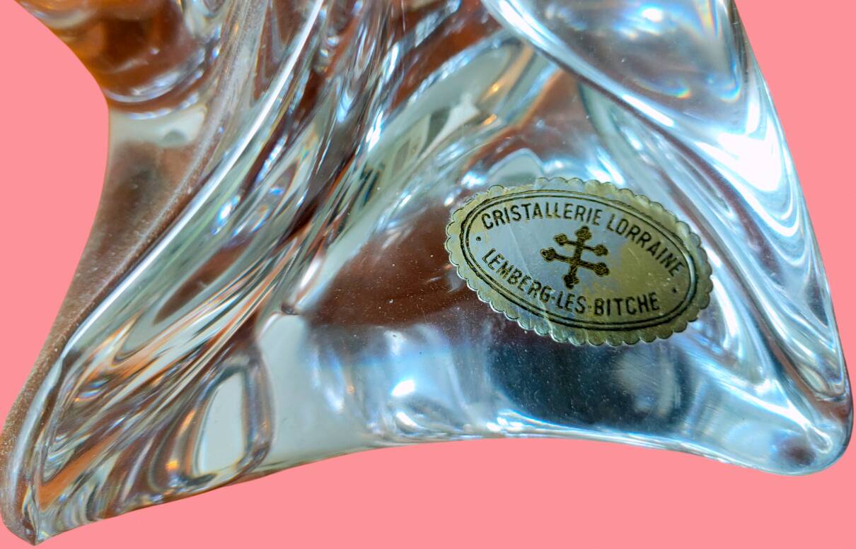 Lampe Cristallerie Lorraine Lemberg-Les-Bitche avec un abat-jour en velours