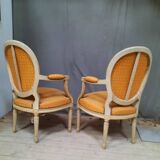 Pair of Louis XVI style medallion armchairs