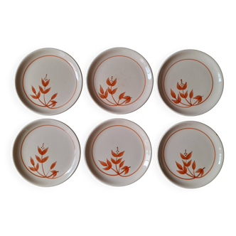Ensemble de 6 anciennes assiettes à dessert fleurs orange - Longchamp