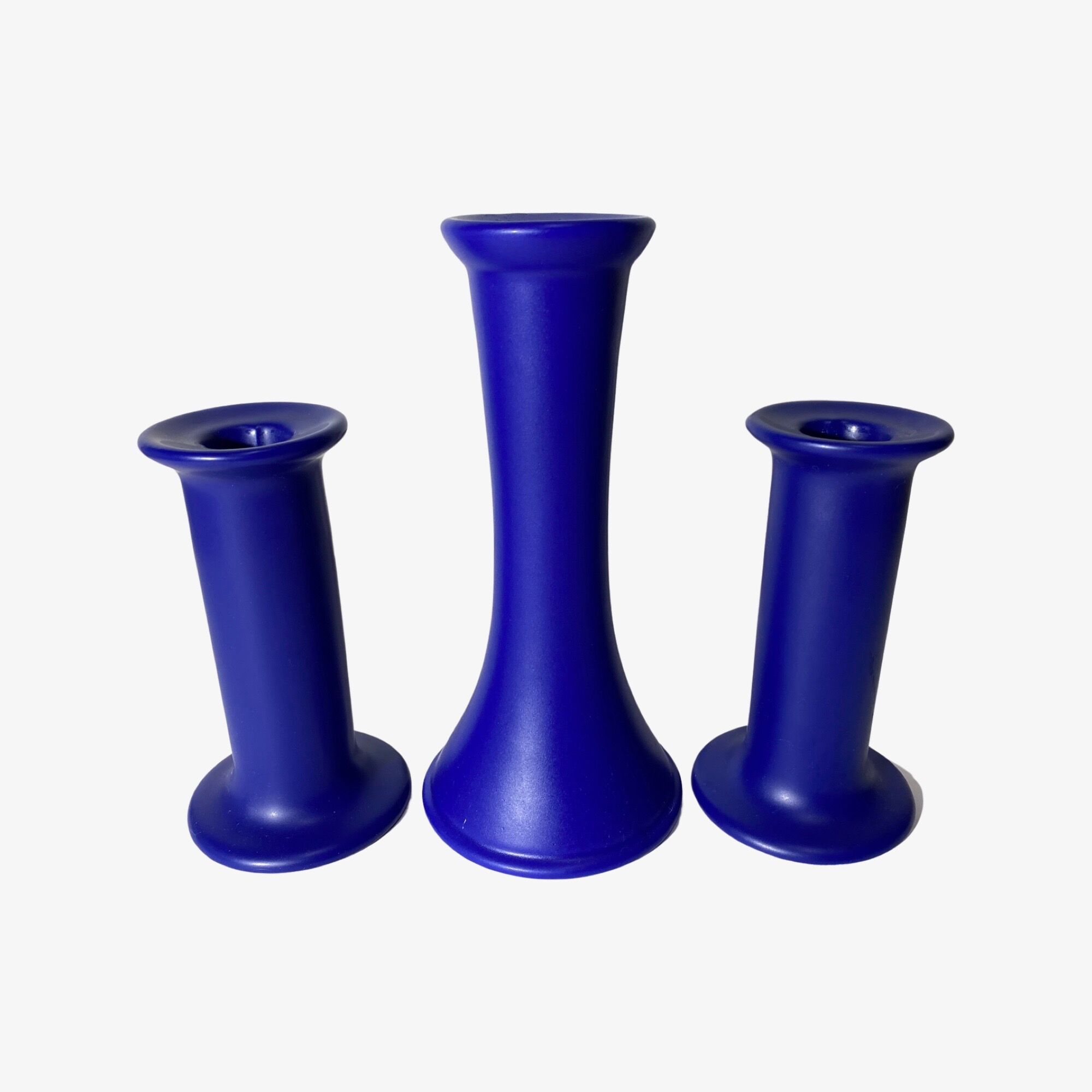 3 Vintage Candlestick Holders - Set of 3 Ceramic Candle Holders BLUE | Mid-Century Design by ODENSE