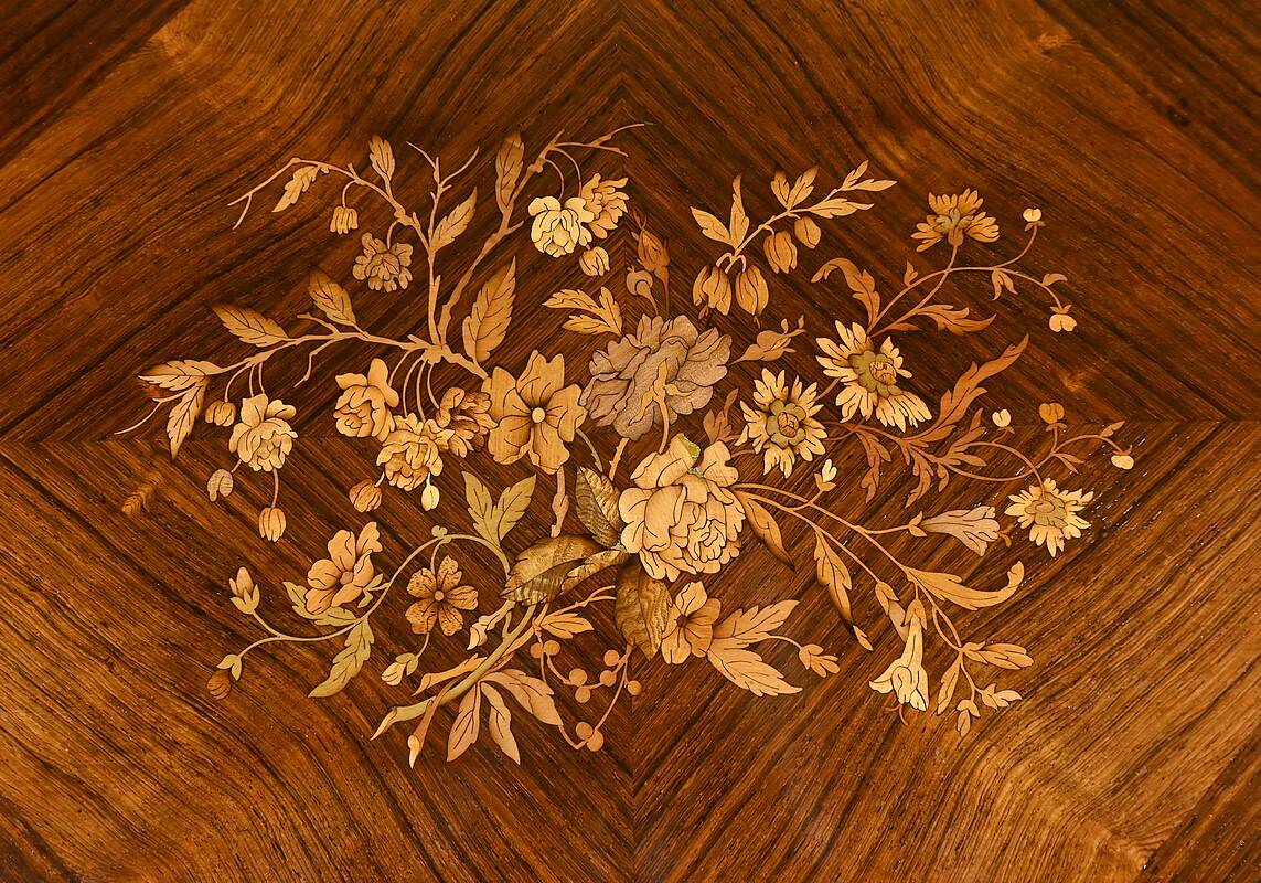 Marquetry system table, louis xvi style – 2nd half of the 19th century
