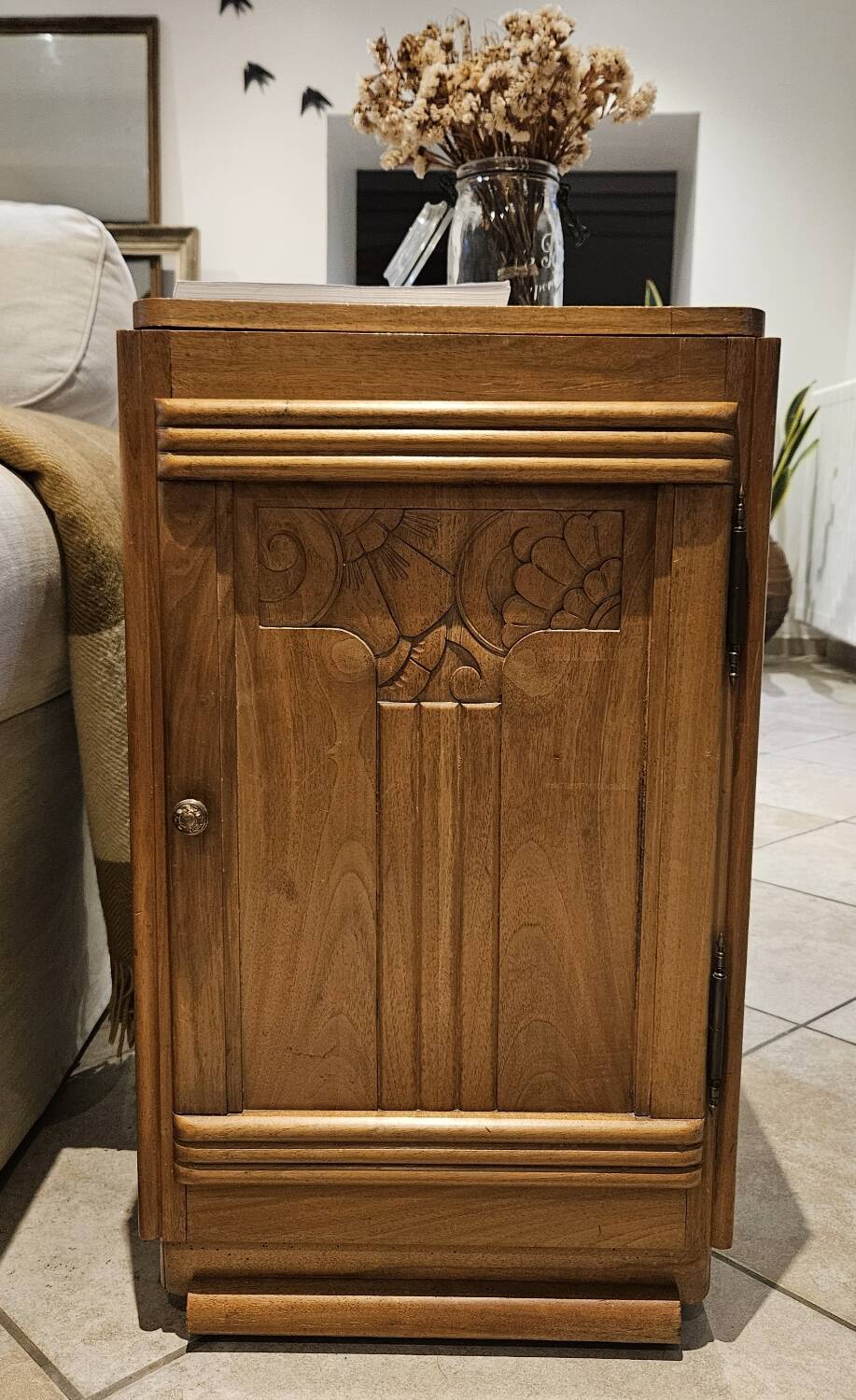 Meuble bout de canapé droit gauche -bois massif merisier- Art Déco