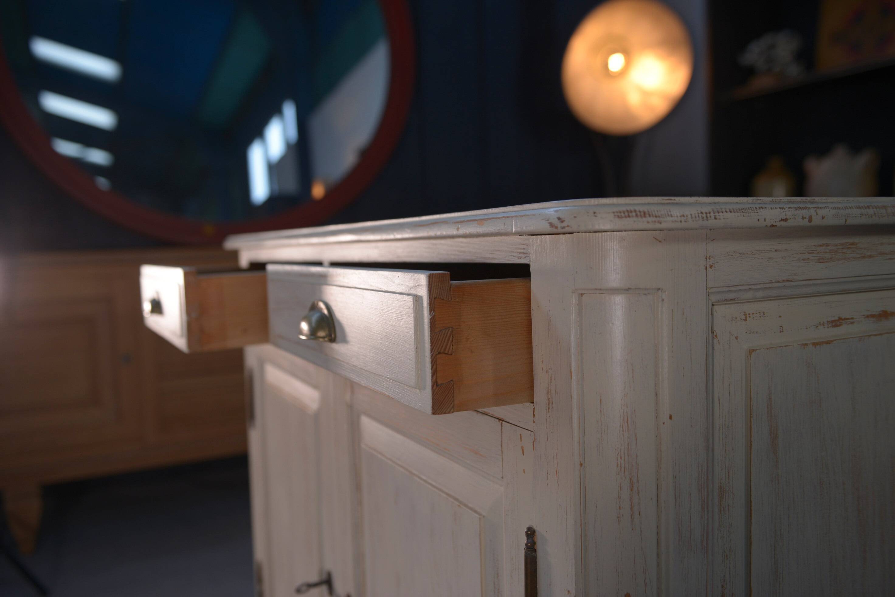 Low sideboard with 2 doors, white patina, 1960s
